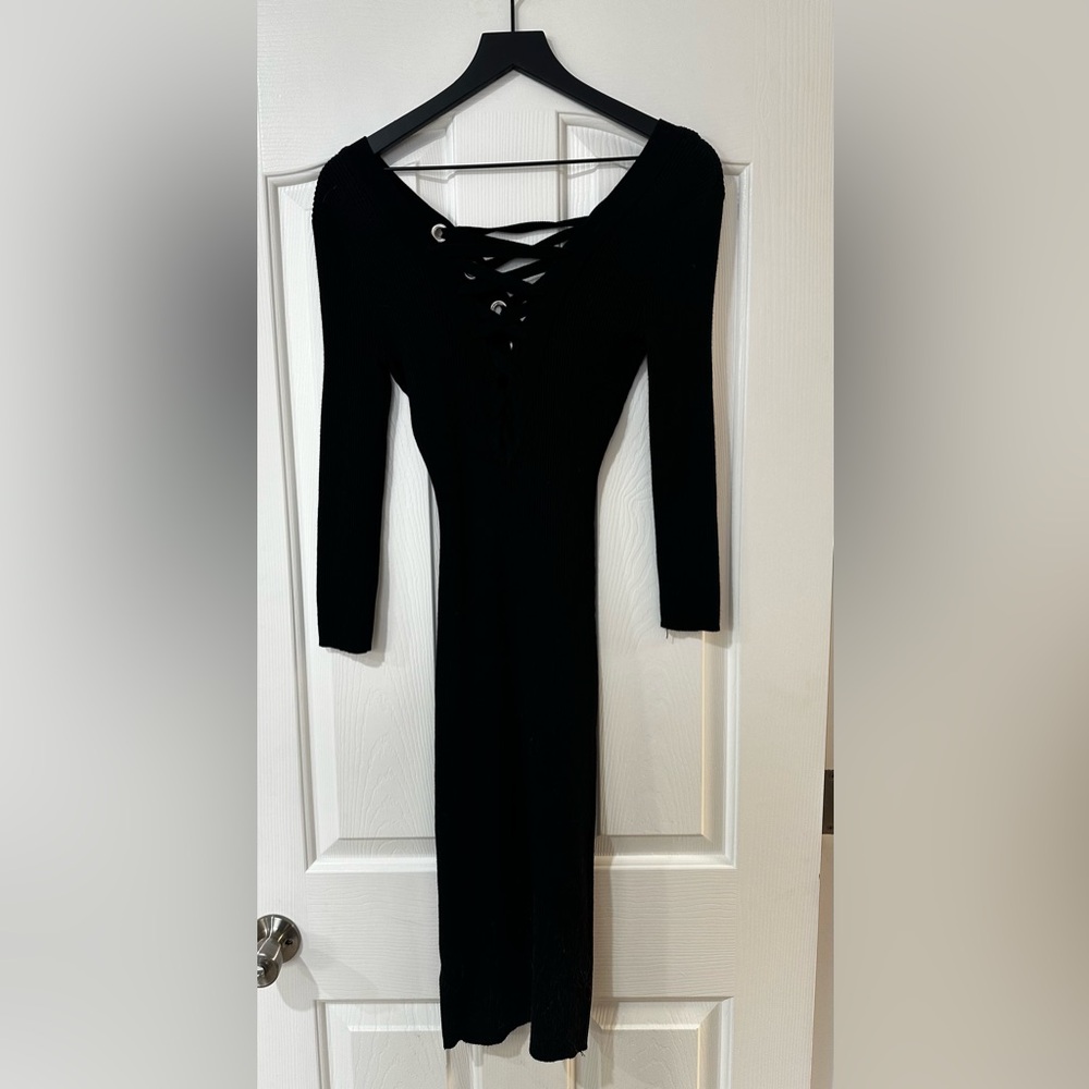 Almost Famous Black Lace-Up Long Sleeve Dress